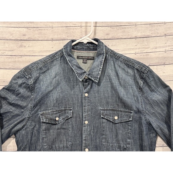 John Varvatos USA Mens Denim Pearl Snap Shirt Size M Western Dark Wash Cotton - Picture 3 of 13